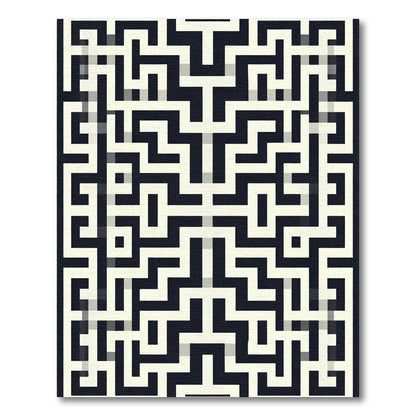 Monochrome Maze Geometric Labyrinth Rug