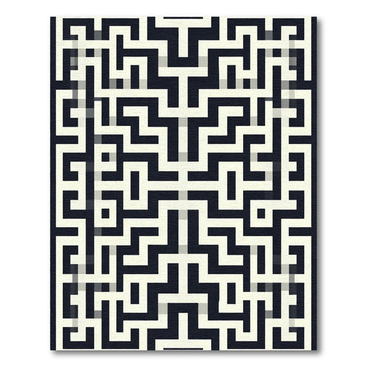 Monochrome Maze Geometric Labyrinth Rug