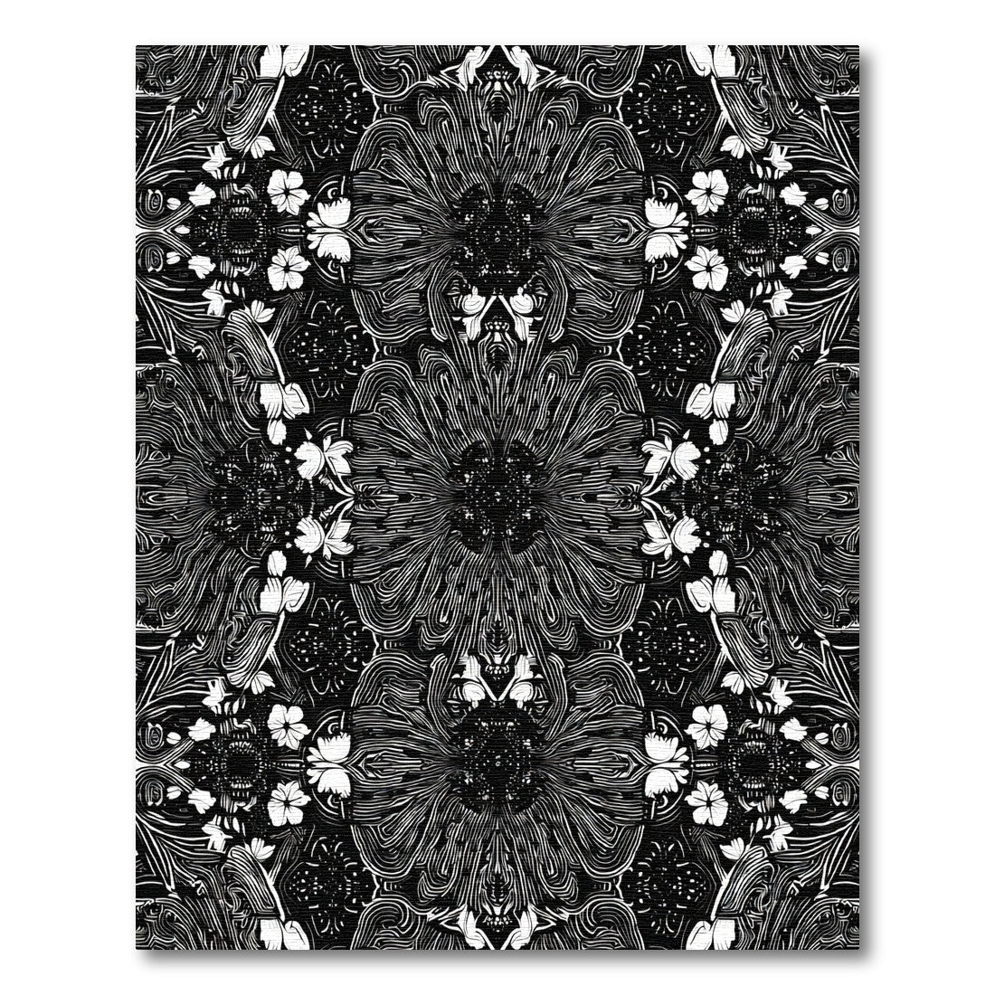 Monochromatic Black Floral Mandala Rug