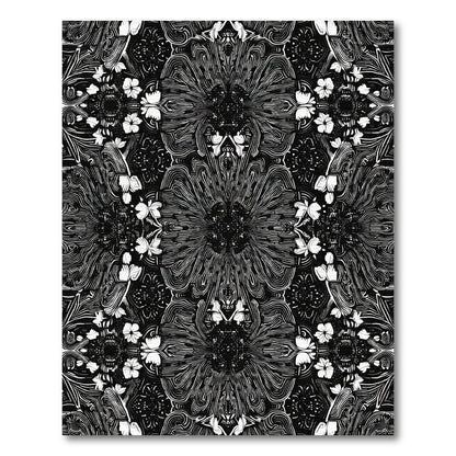 Monochromatic Black Floral Mandala Rug