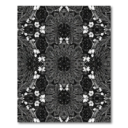 Monochromatic Black Floral Mandala Rug