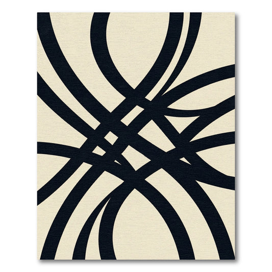 Minimalist Black and Cream Intertwining Lines Rug