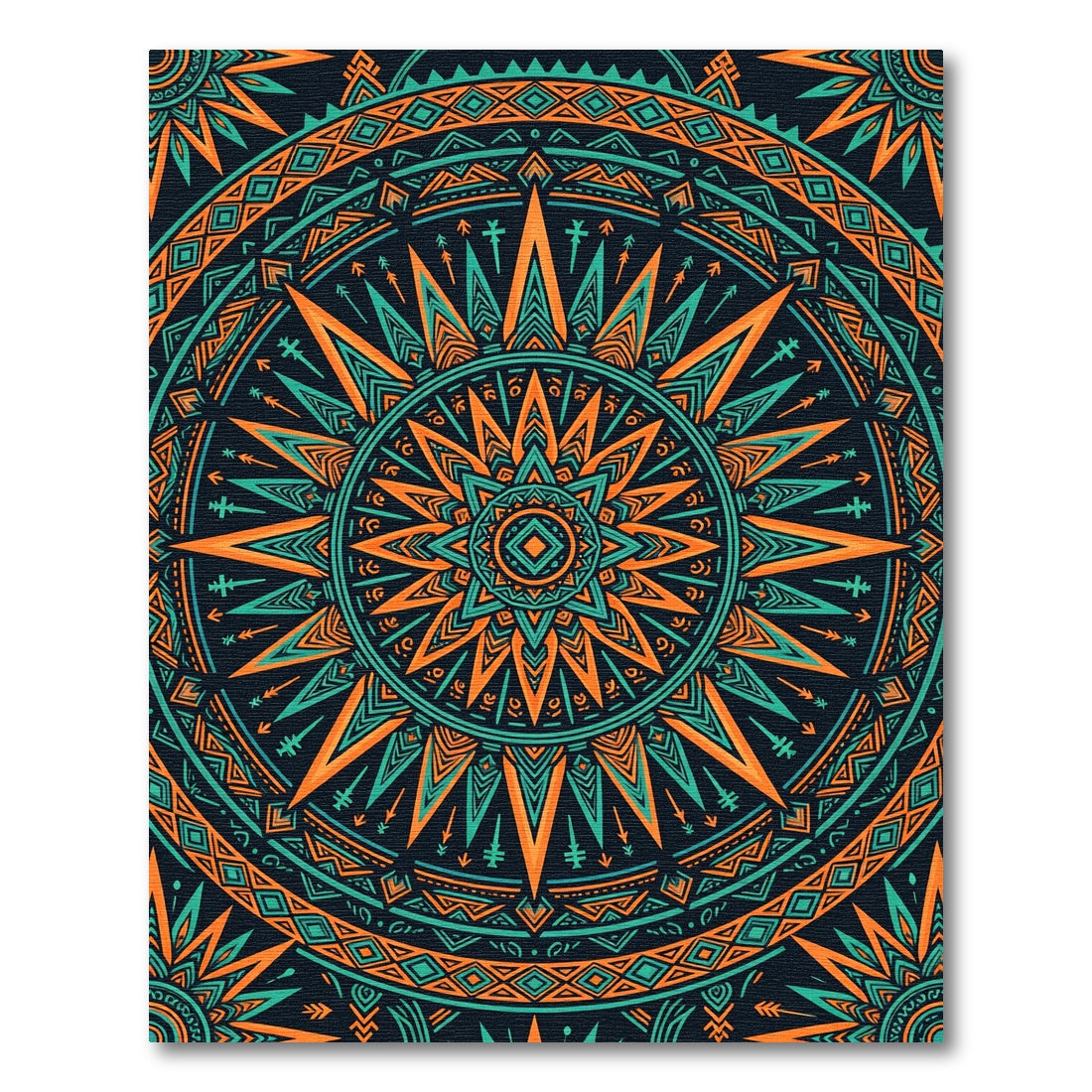 Teal and Orange Radiant Geometric Sun Rug
