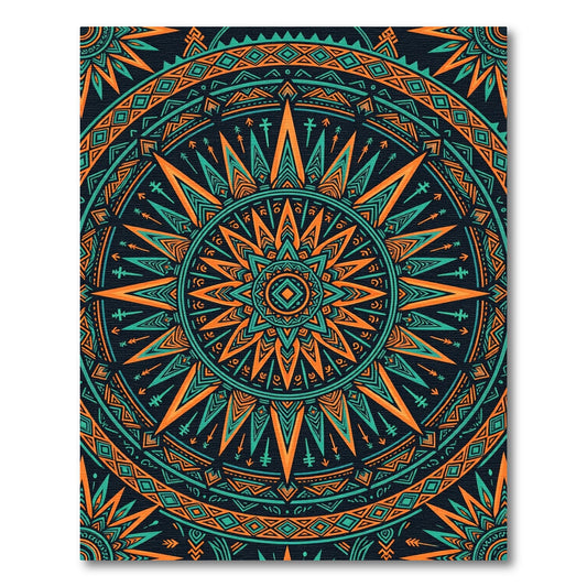 Teal and Orange Radiant Geometric Sun Rug