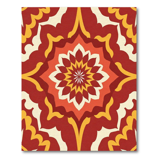 Crimson Amber Radial Sunburst Rug