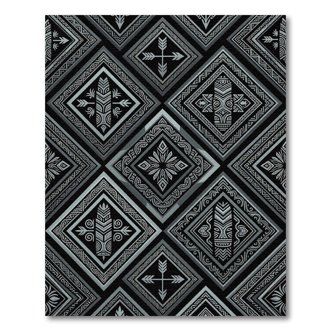 Monochrome Tribal Geometric Diamond Art Rug