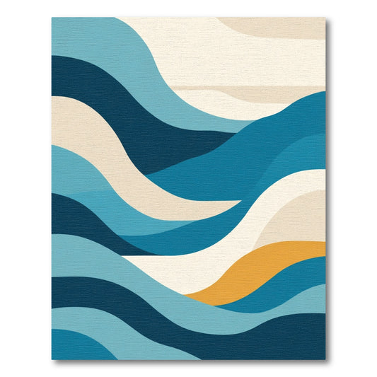 Modern Blue Abstract Wavy Landscape Rug