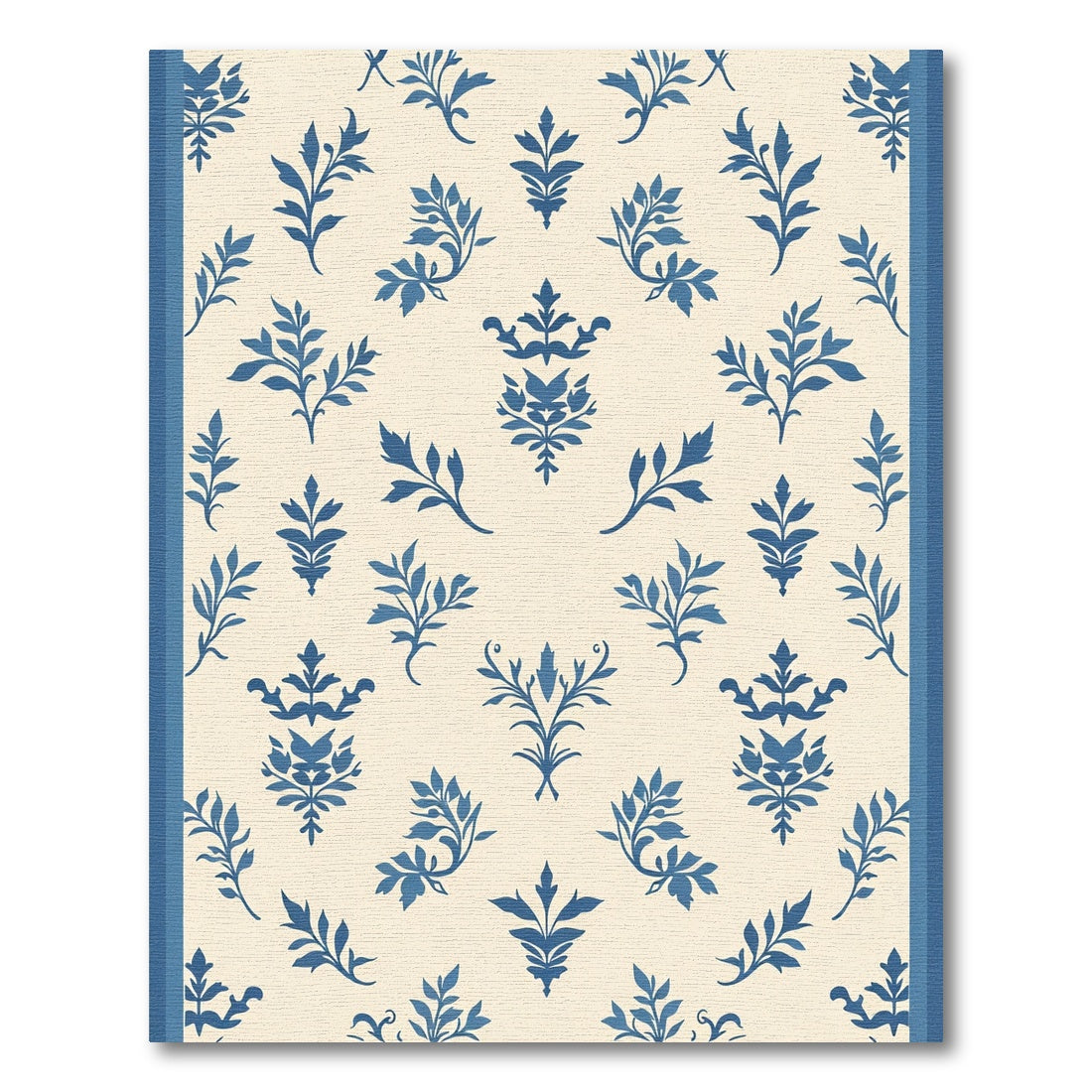 Blue Leafy Damask Scroll Cream Rug