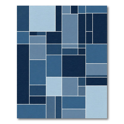 Deep Blue Geometric Block Abstraction Rug