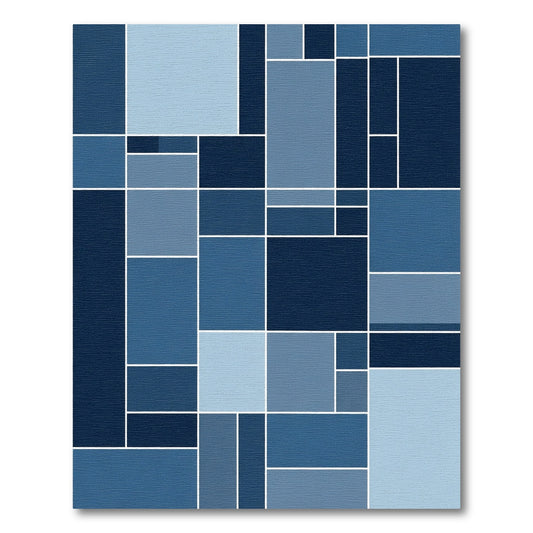 Deep Blue Geometric Block Abstraction Rug