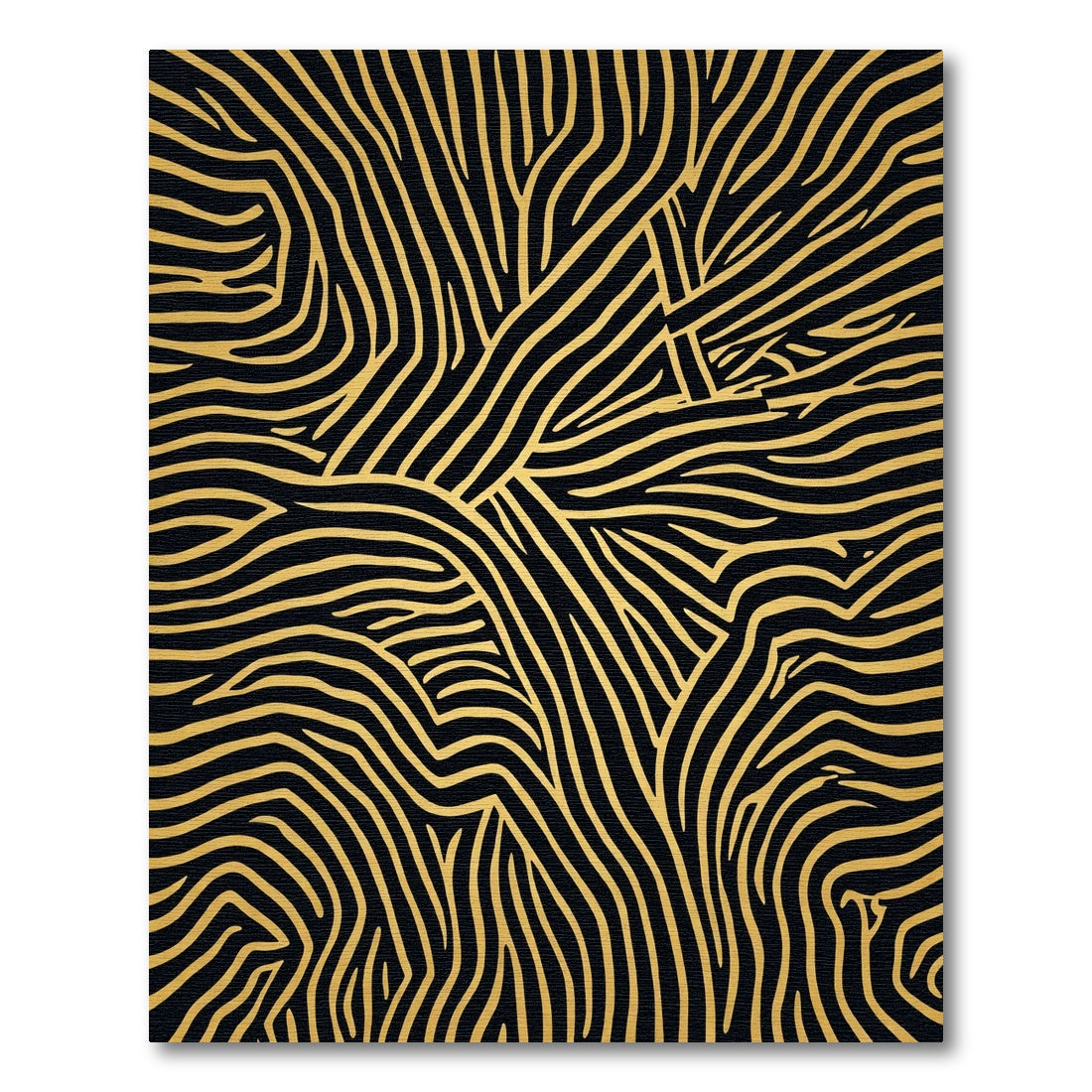 Black Gold Wavy Abstract Lines Rug