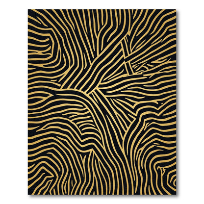 Black Gold Wavy Abstract Lines Rug
