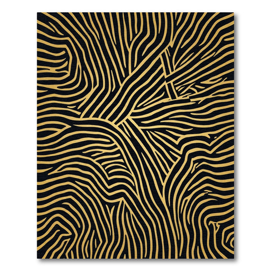 Black Gold Wavy Abstract Lines Rug