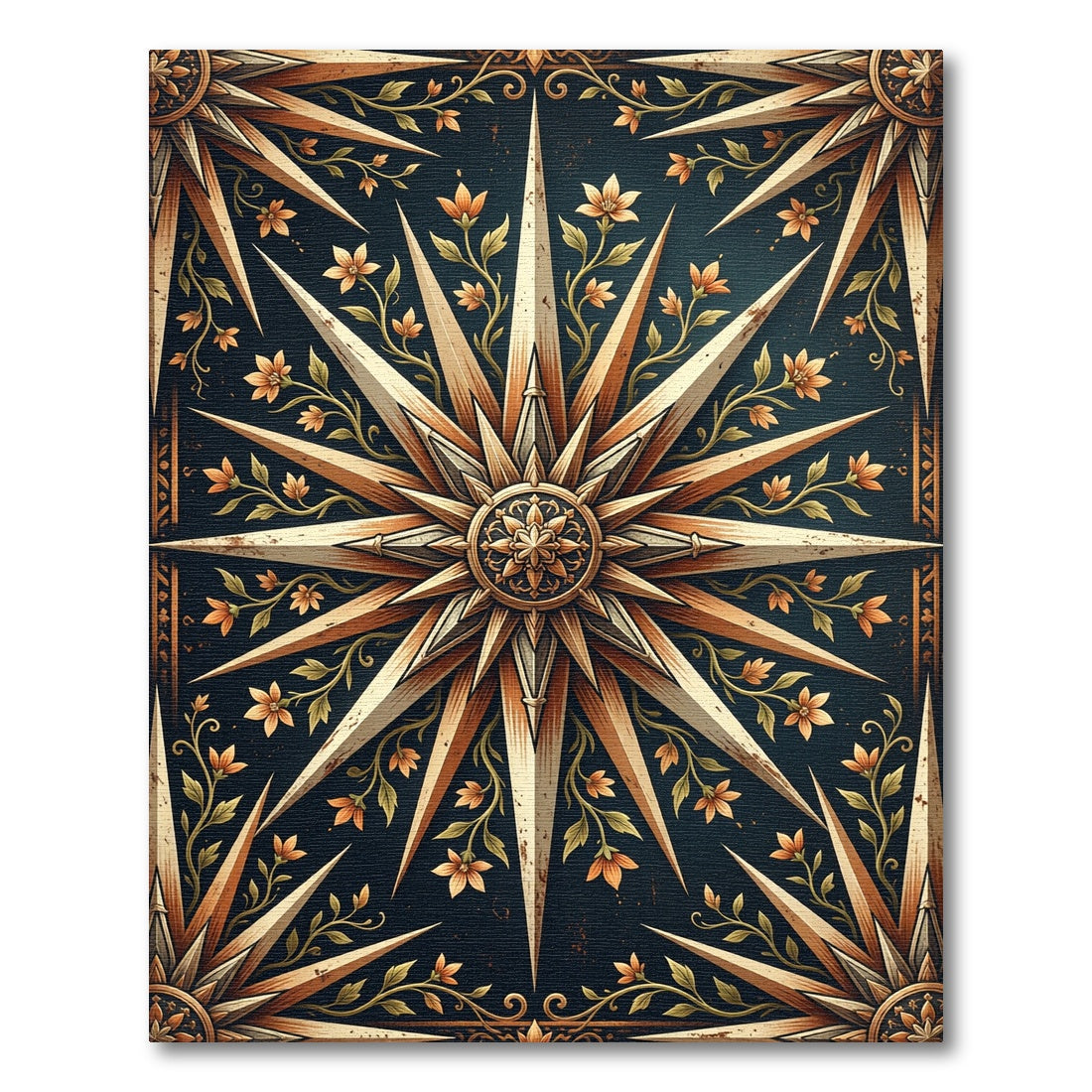 Gilded Celestial Floral Star Medallion Rug
