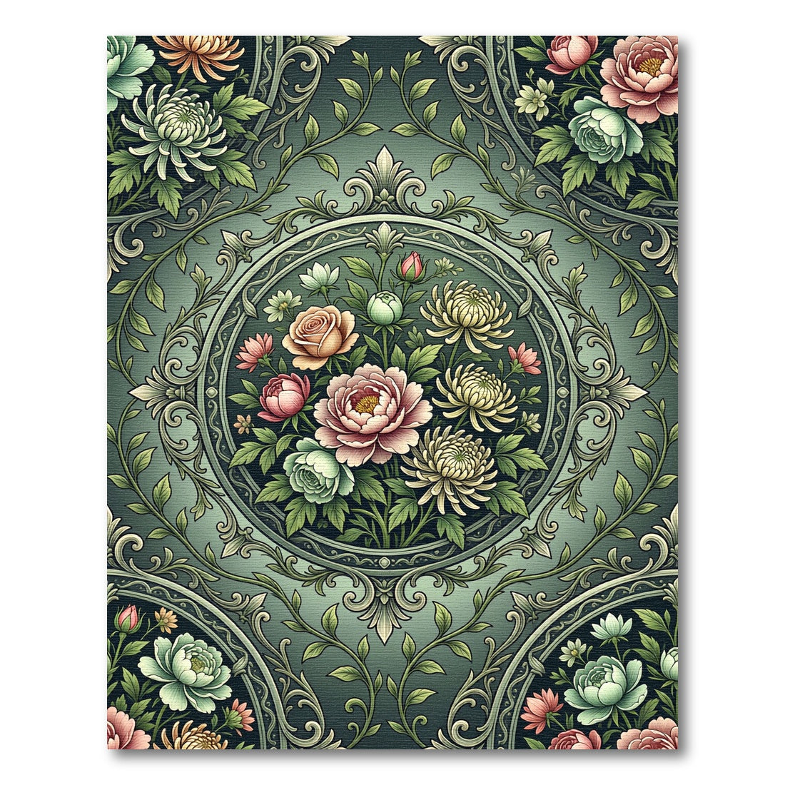Vintage Floral Garden Medallion Rug