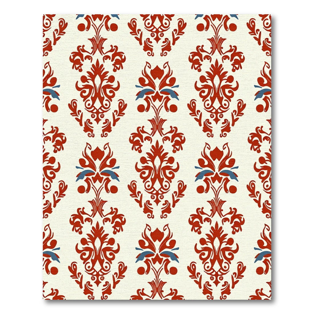 Crimson Blue Vintage Damask Scroll Rug
