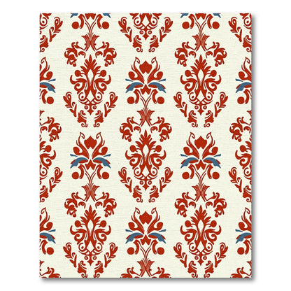 Crimson Blue Vintage Damask Scroll Rug