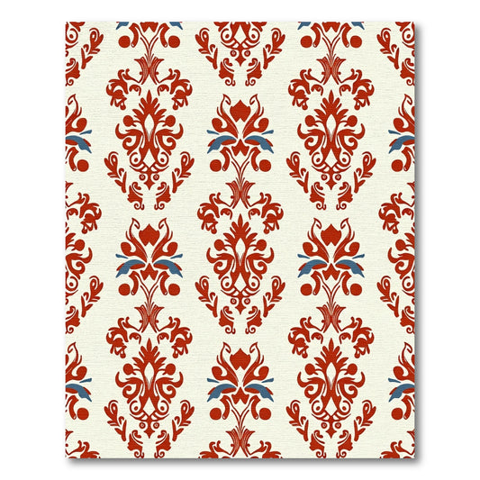 Crimson Blue Vintage Damask Scroll Rug