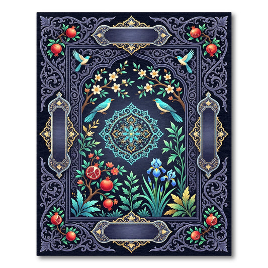 Navy Pomegranate Floral Bird Medallion Rug