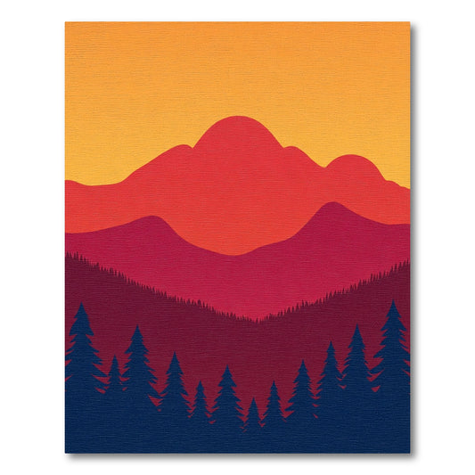 Crimson Sunset Mountain Forest Silhouette Rug