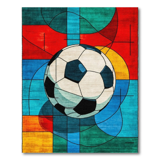 Vibrant Geometric Soccer Ball Rug
