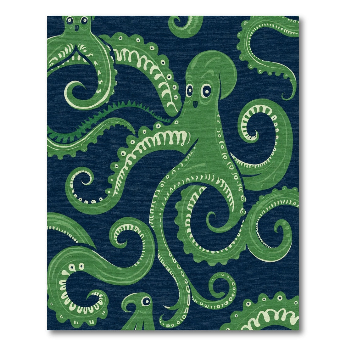 Whimsical Green Octopus Navy Swirl Rug