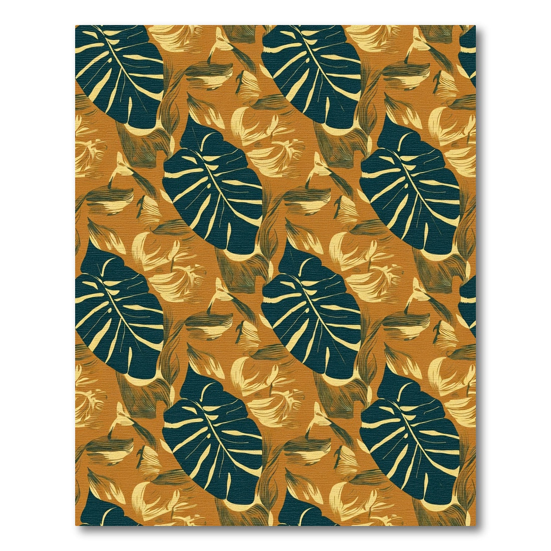 Exotic Teal Leaf Tropical Pattern Rug