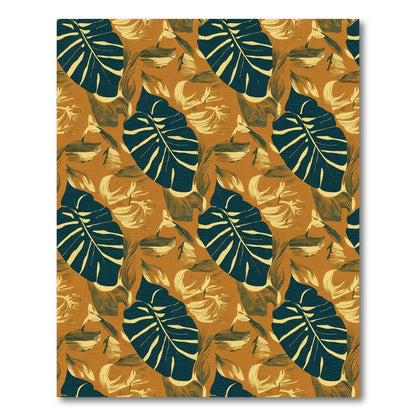 Exotic Teal Leaf Tropical Pattern Rug