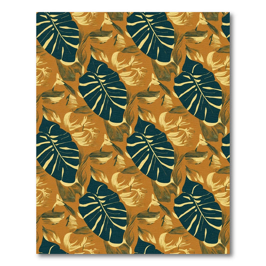 Exotic Teal Leaf Tropical Pattern Rug