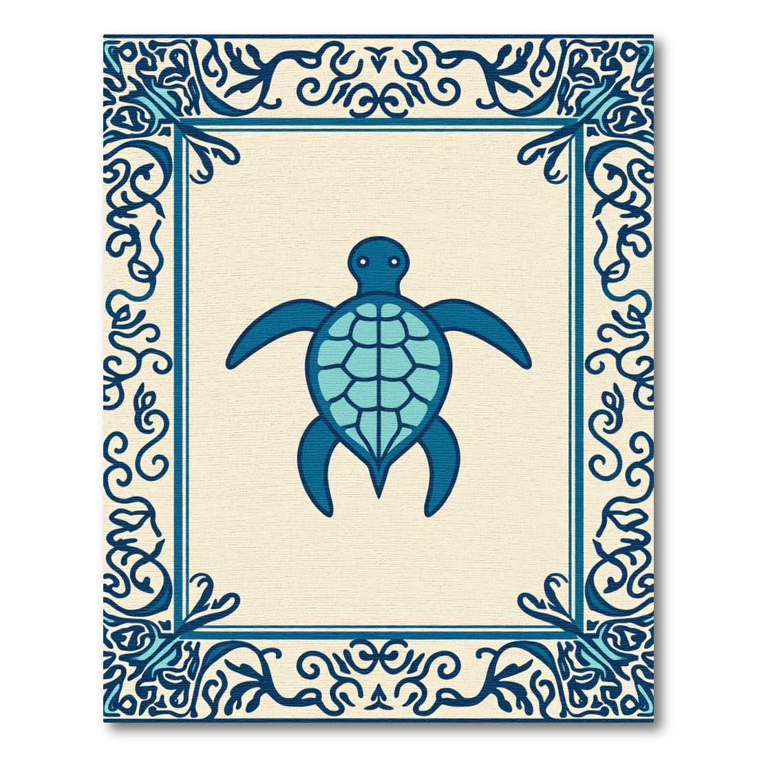 Deep Blue Turtle Ornate Border Rug