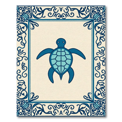 Deep Blue Turtle Ornate Border Rug