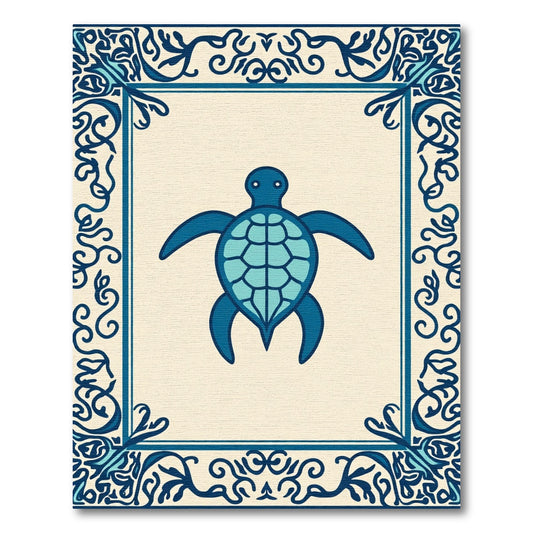 Deep Blue Turtle Ornate Border Rug