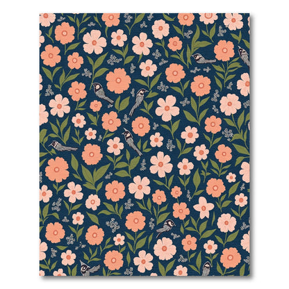 Coral Blossom Birds Navy Background Rug