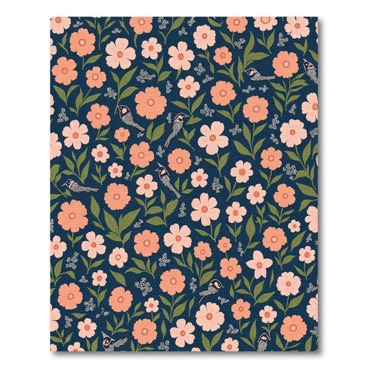 Coral Blossom Birds Navy Background Rug