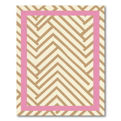 Pink Bordered Herringbone Lines Rug