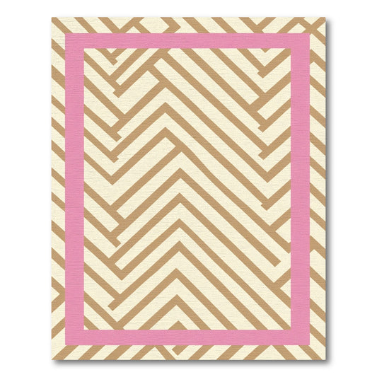Pink Bordered Herringbone Lines Rug