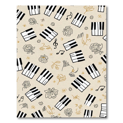 Beige Piano Keys Floral Music Notes Rug