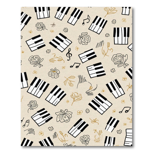 Beige Piano Keys Floral Music Notes Rug