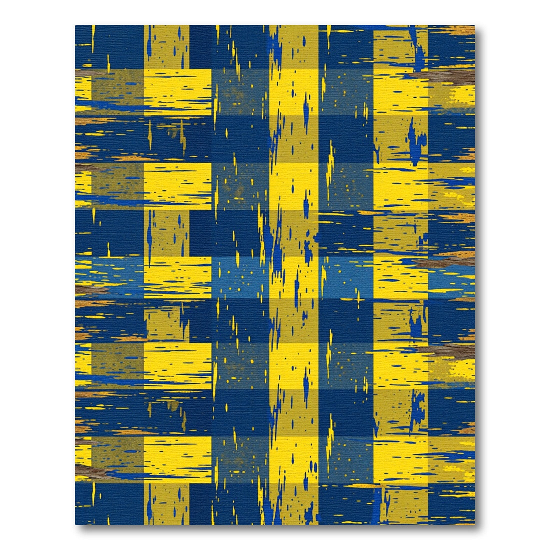 Distressed Navy and Golden Yellow Plaid Rug