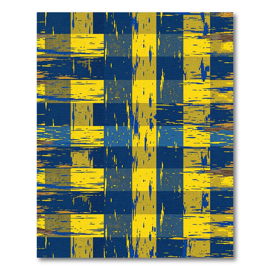 Distressed Navy and Golden Yellow Plaid Rug