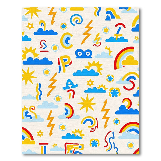 Yellow Sun Rainbow Lightning Cloud Collage Rug