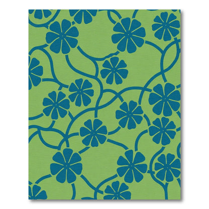 Green Floral Vine Blue Swirls Accents Rug