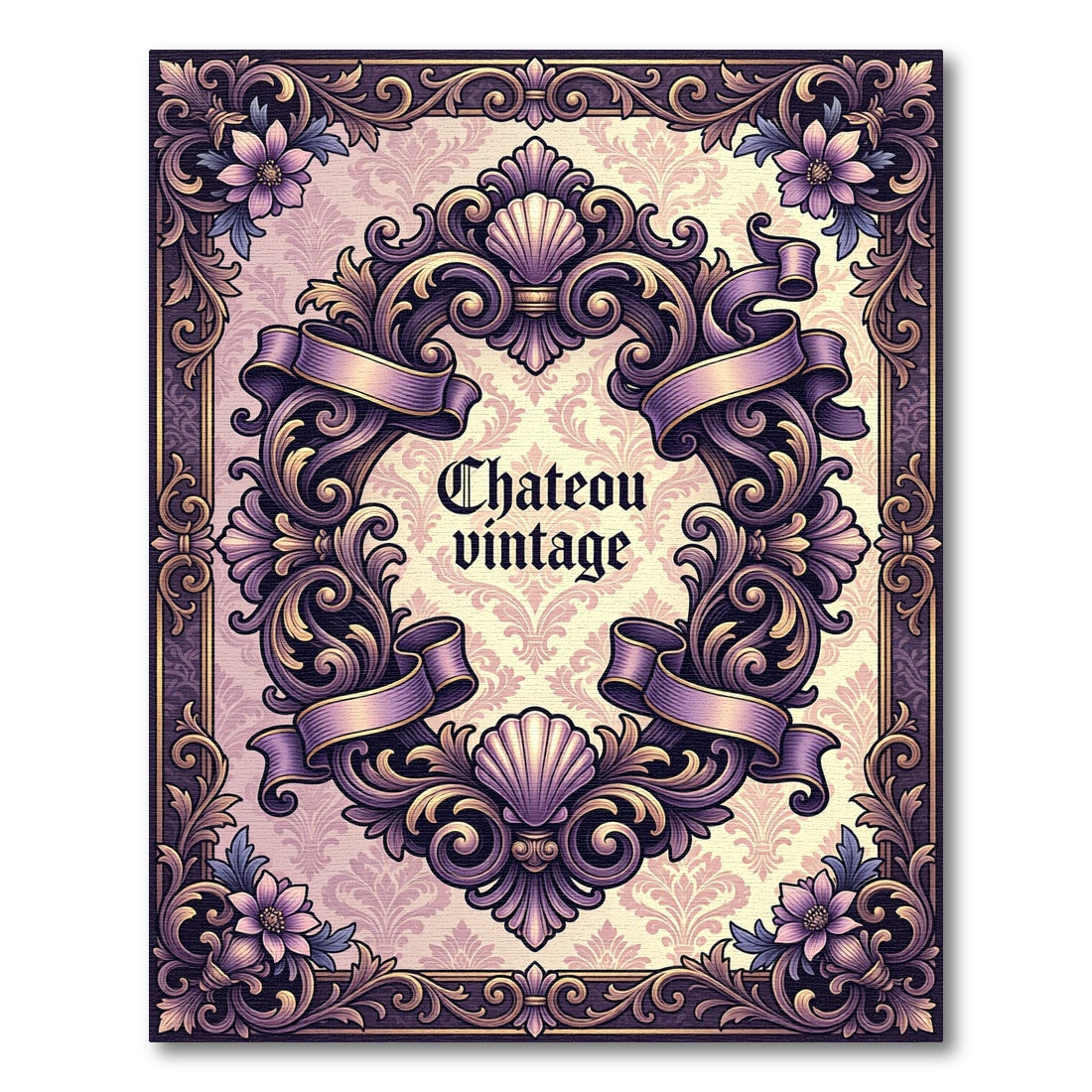 Ornate Purple Victorian Floral Rococo Scroll Rug