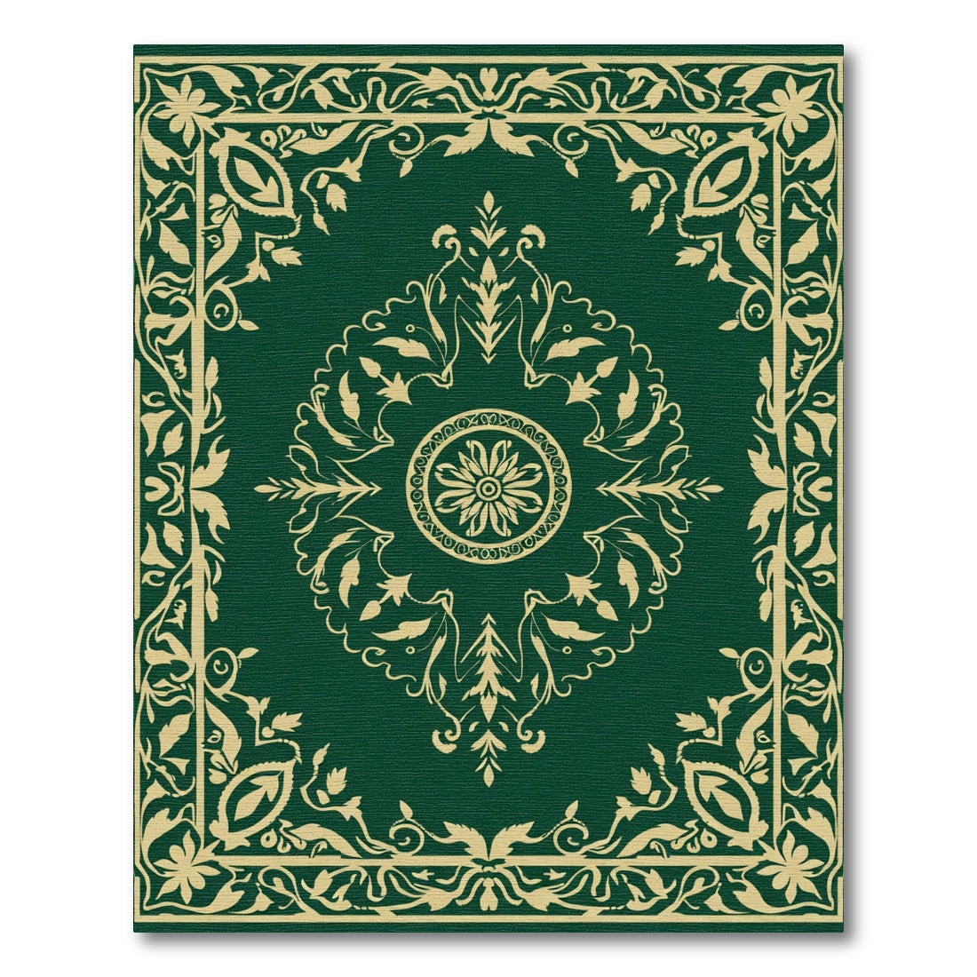 Rich Emerald Intricate Scrollwork Border Rug