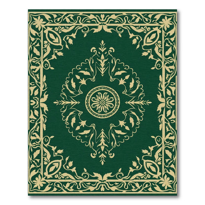 Rich Emerald Intricate Scrollwork Border Rug