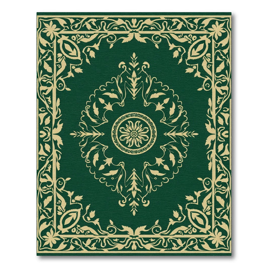 Rich Emerald Intricate Scrollwork Border Rug