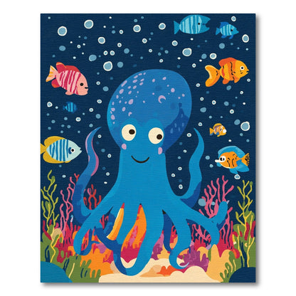 Blue Octopus And Colorful Fish Ocean Rug