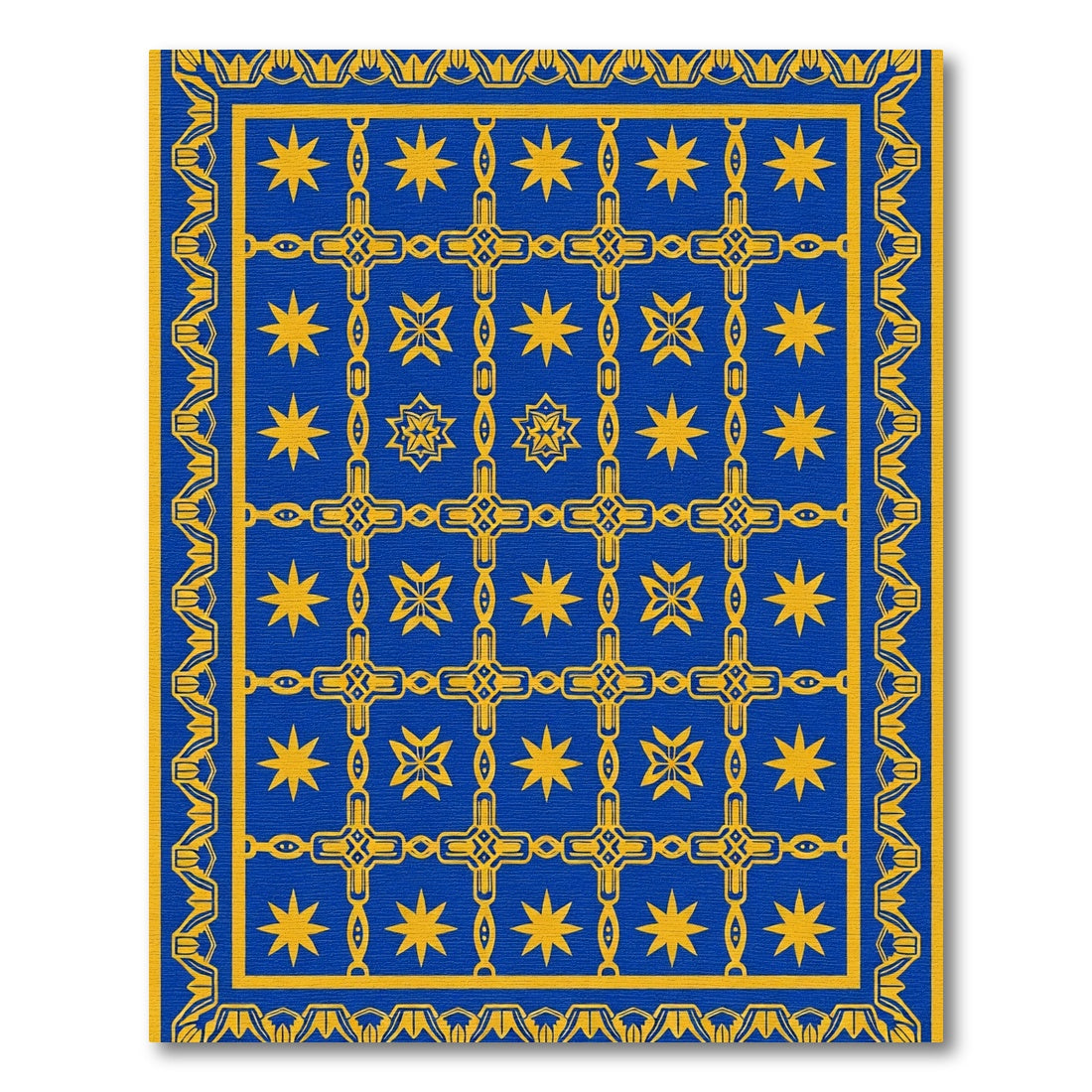 Royal Blue Gold Star Medallion Stripe Rug