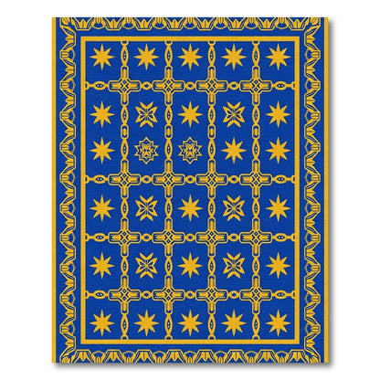 Royal Blue Gold Star Medallion Stripe Rug
