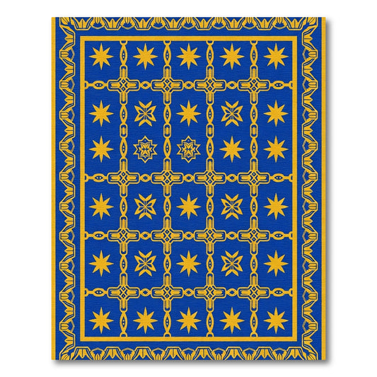Royal Blue Gold Star Medallion Stripe Rug